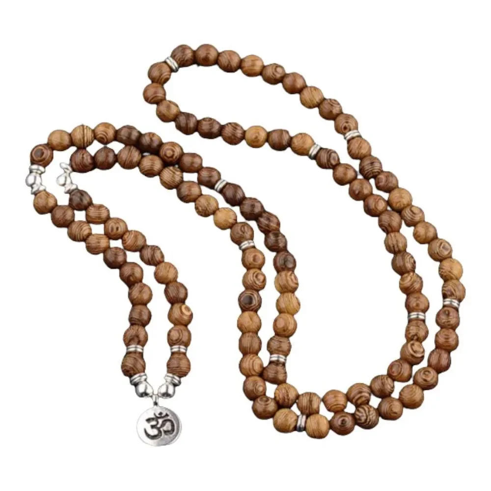 Tibetan Wood Bead Necklace with Om Charm